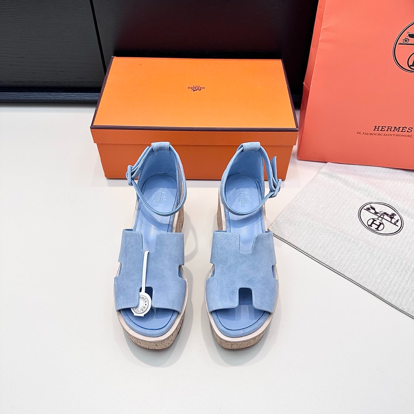 HM 26ss Platform Wedge Sandals 70 Light Blue Suede 622760
