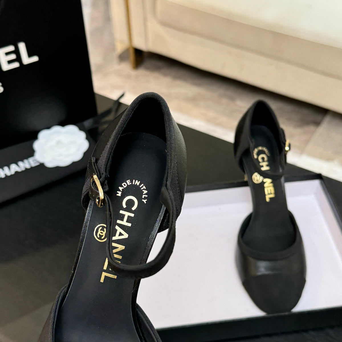 CC 25S Slingback 85mm Black Calfskin Grosgrain