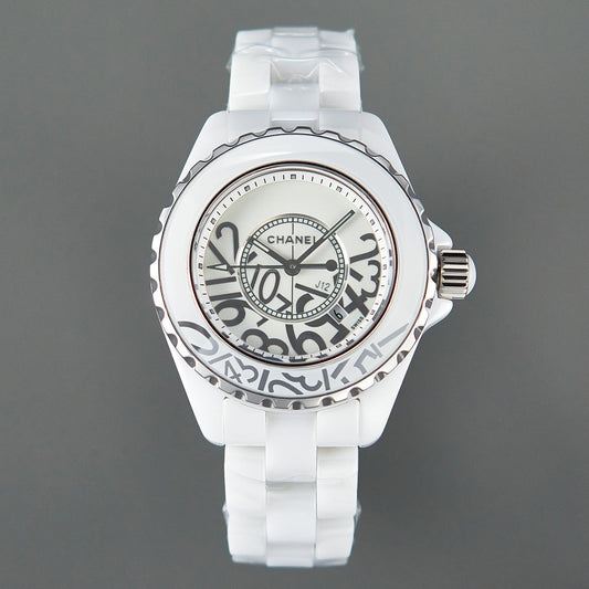 J12 Date Quartz White Ceramic Stainless Graffiti Limited