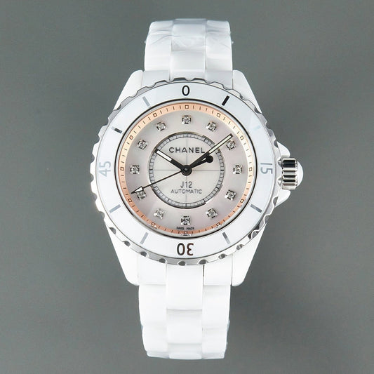 J12 Automatic White Ceramic Diamond Numerals Pink Mop Dial