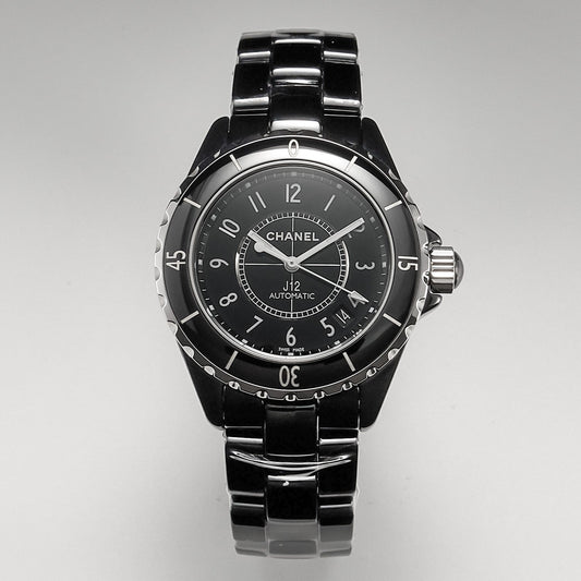 J12 Date Automatic Black Ceramic White Numerals Black Dial White Steel Hands