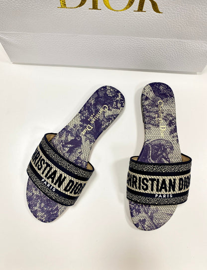 CD 26s Embroidered Sandals Purple Beige Black Canvas Leather 683016