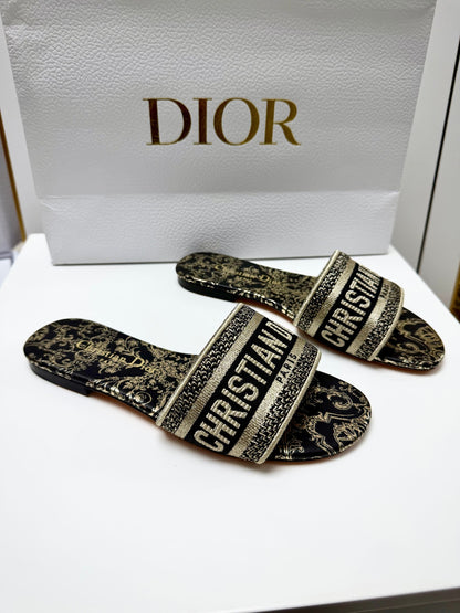 CD 26s Embroidered Sandals White Gold Genuine Leather 683023