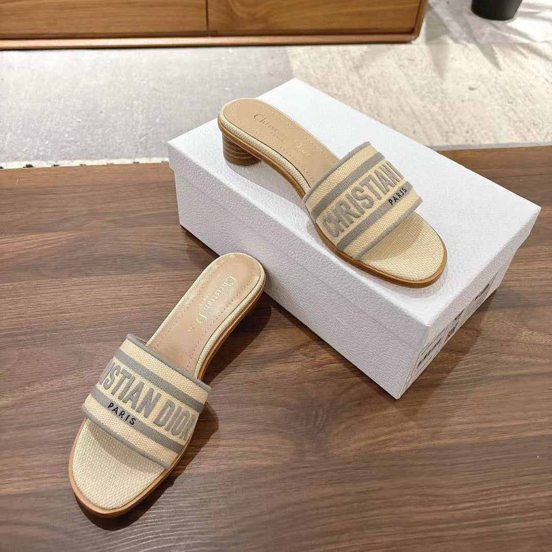 CD 26s Embroidered Sandals Canvas Sheepskin 664321