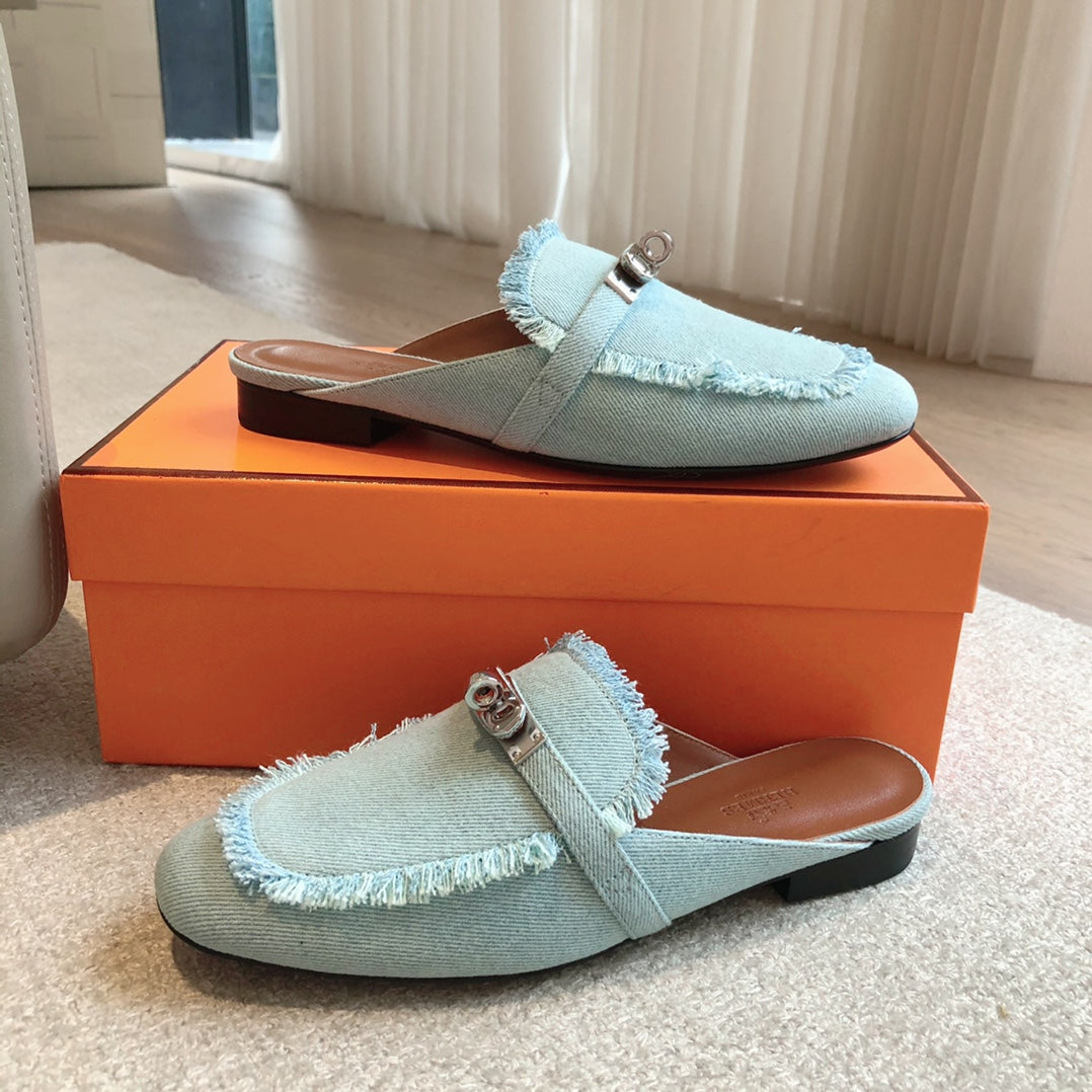 HM OZ Mule Denim Blue Cowhide 756854