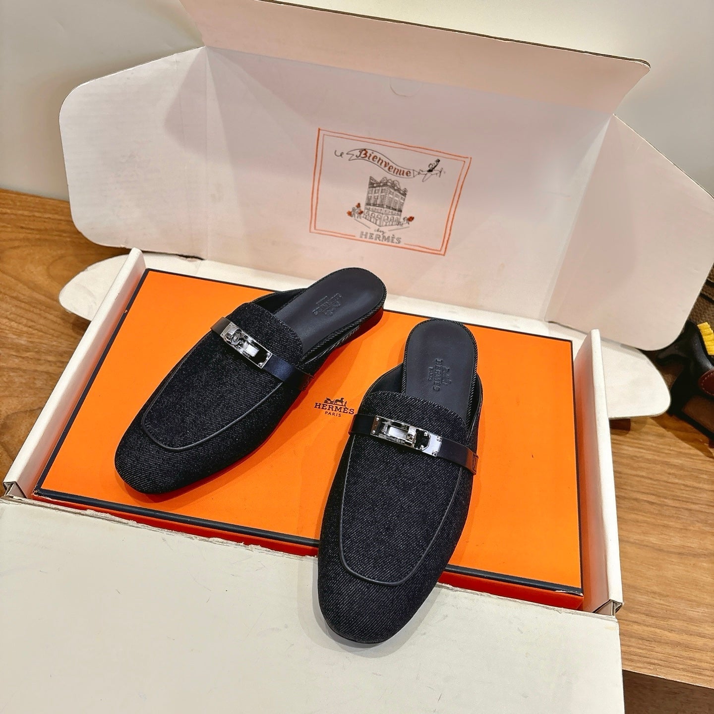 HM 26ss Mule Black Denim Calfskin 638478