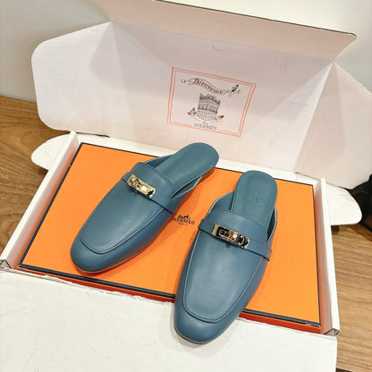 HM 26ss Mule Deep Blue Calfskin Gold Buckle 638465