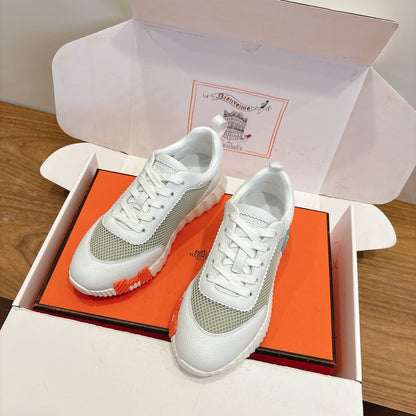 HM 26ss Sneakers White Light Green Cowhide  Fabric 638564