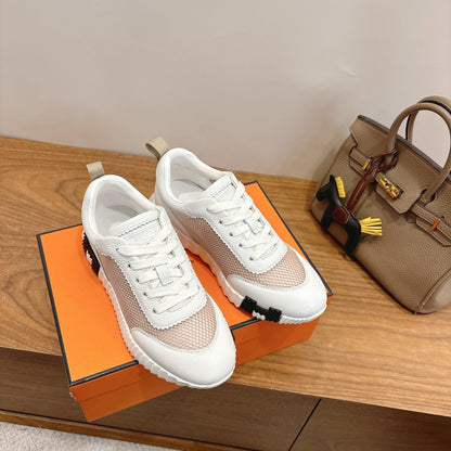 HM 26ss Sneakers White Beige Cowhide  Fabric 638565
