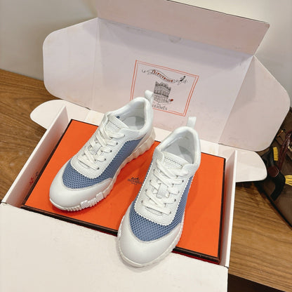 HM 26ss Sneakers White Blue Cowhide  Fabric 638566