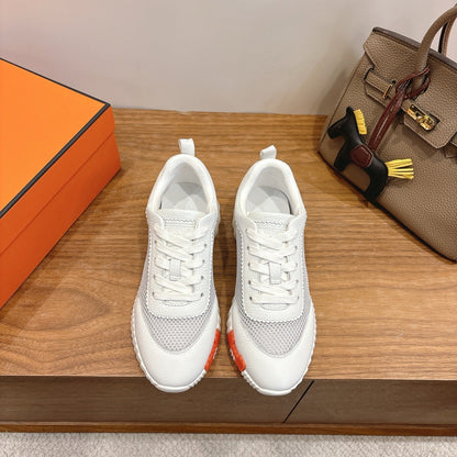 HM 26ss Sneakers White Gray Cowhide  Fabric 638567