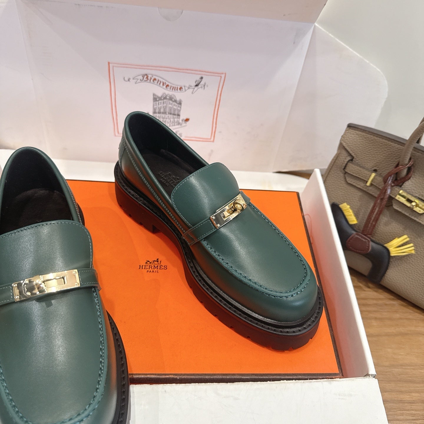 HM 26ss Loafers Dark Green Calfskin 638442
