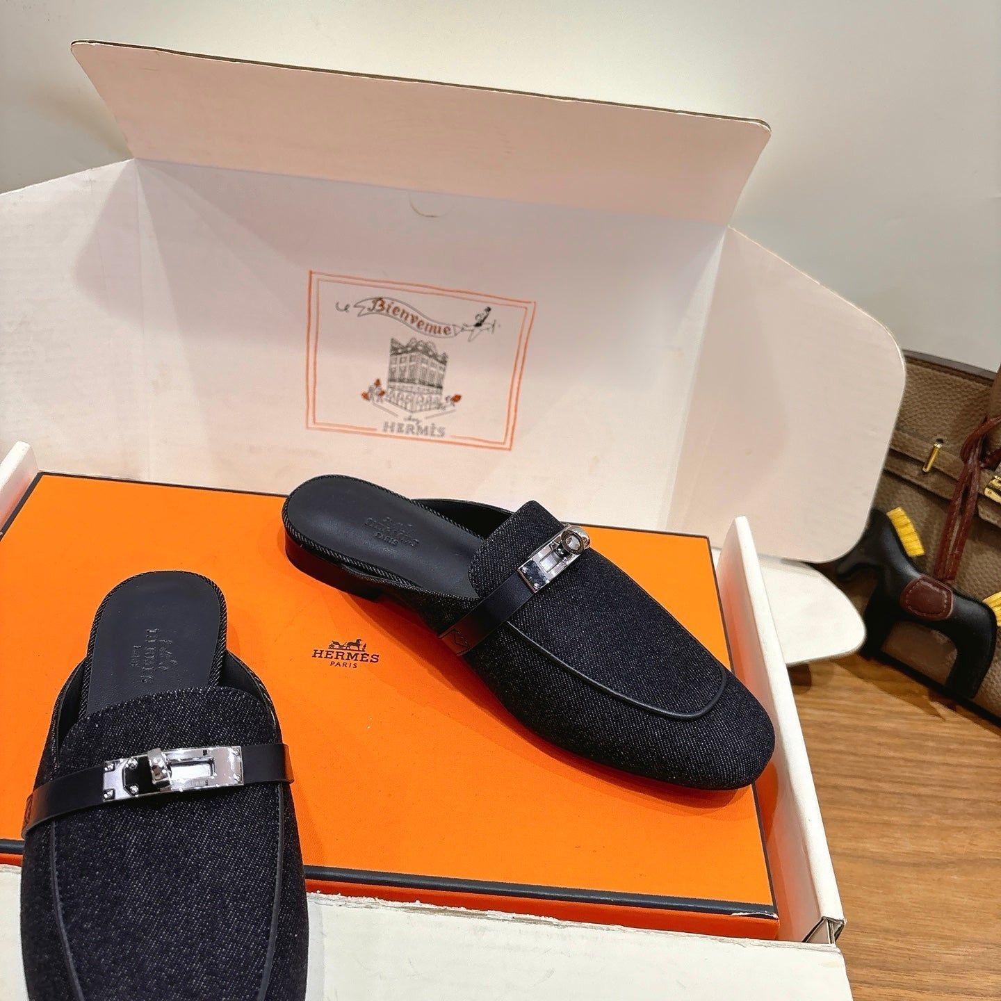 HM 26ss Mule Black Denim Calfskin 638478