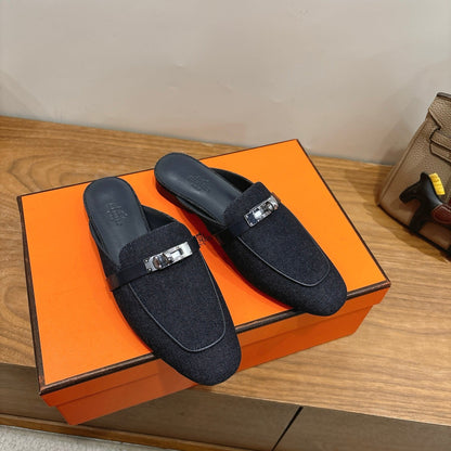 HM 26ss Mule Black Denim Calfskin 638478