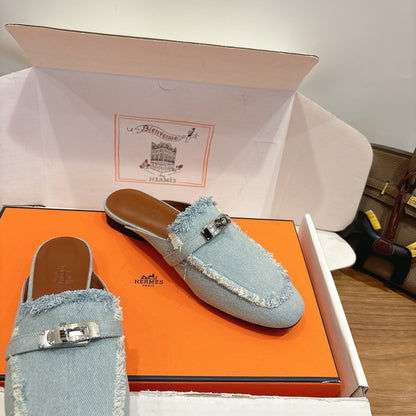 HM 26ss Mule Light Blue Denim Leather 638474