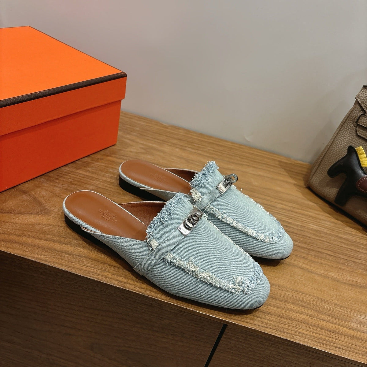 HM 26s Oz Mule In Light Blue Denim Silver Hardware