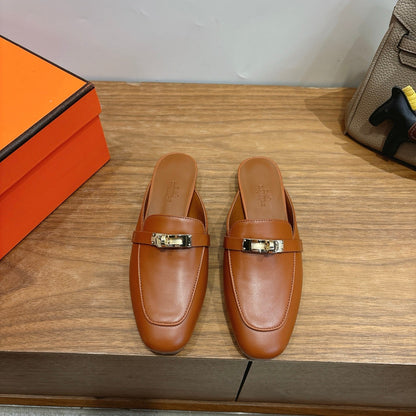 HM 26ss Mule Camel Brown Calfskin Gold Buckle 638472