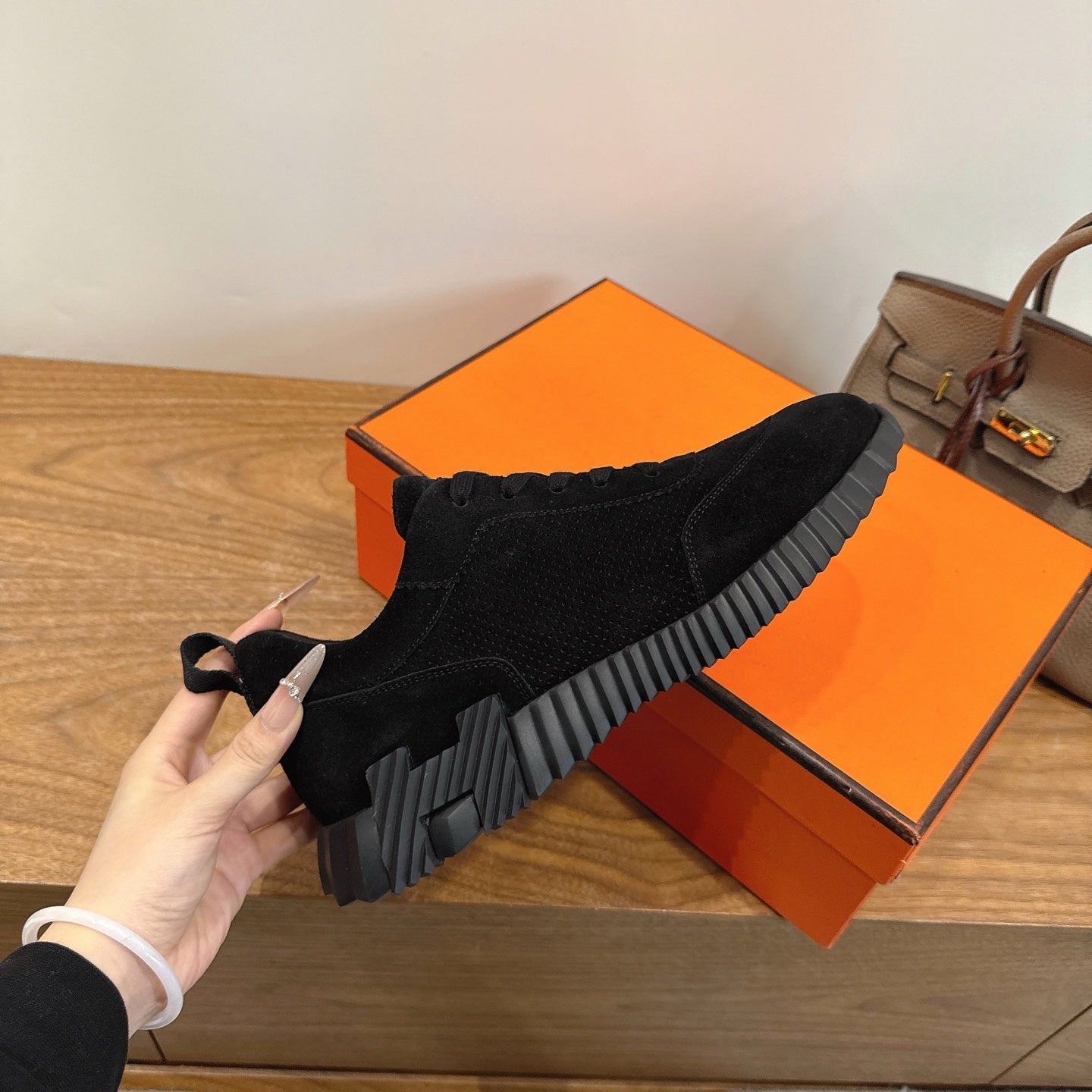 HM 26ss Sneakers Black Fabric Suede 638583