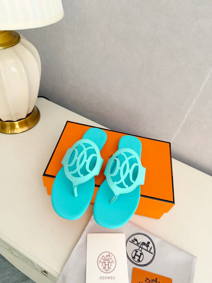 HM 26ss Pig-Nose Slipper Turquoise Leather 605904