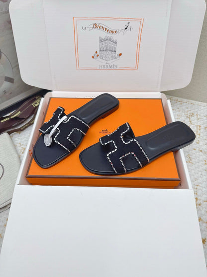 HM 26ss Oran Sandals Black Suede Sheepskin 625238