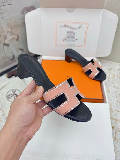 HM 26ss Oran Sandals 50 Black Light Pink Suede Sheepskin 625239