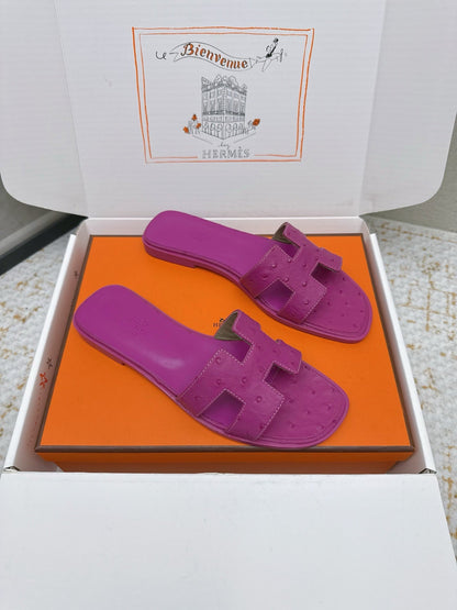HM 26ss Oran Sandals Purple Ostrich Leather 625109