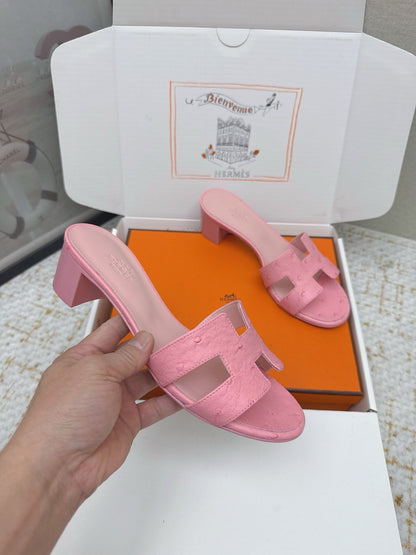 HM 26ss Oran Sandals 50 Pink Ostrich Leather 625123