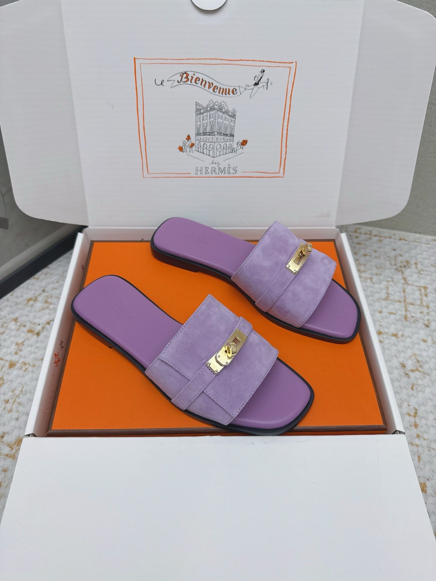 HM 26ss Oasis Sandals Purple Suede Cowhide 625147
