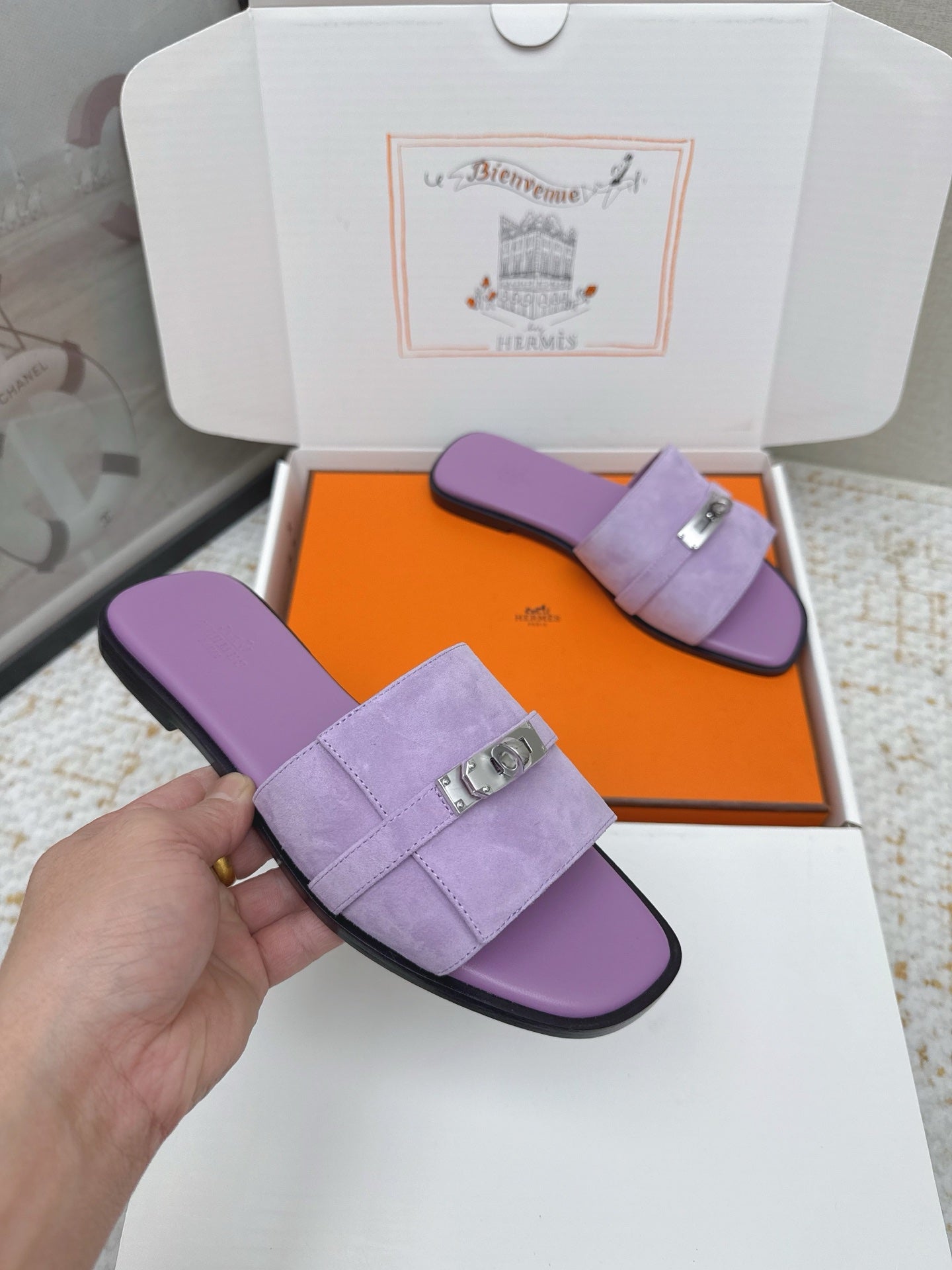 HM 26ss Oasis Sandals Purple Suede Cowhide 625177