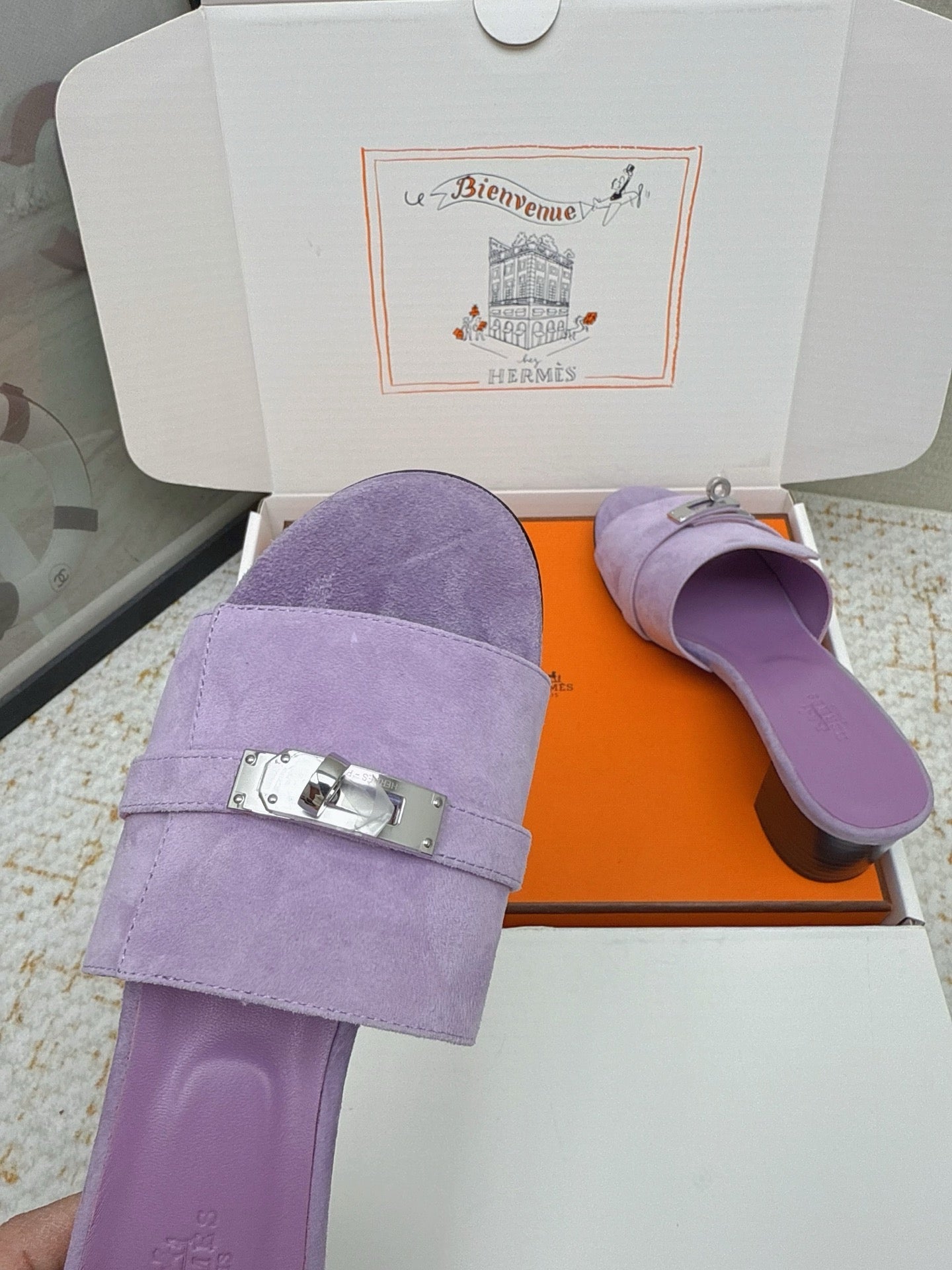 HM 26ss Oasis Sandals 50 Purple Suede Cowhide 625181