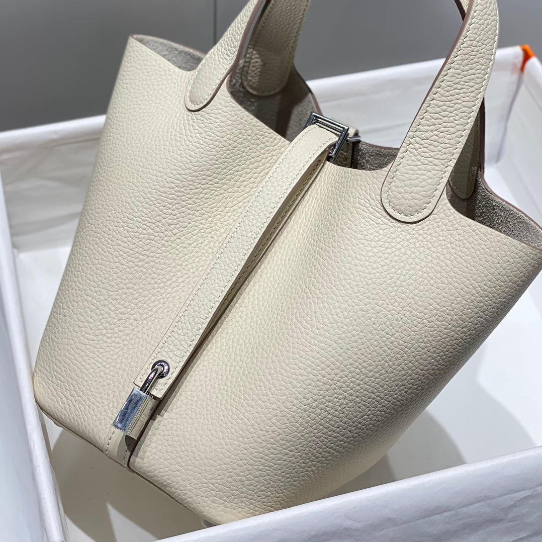 picotin lock ivory togo leather silver hardware