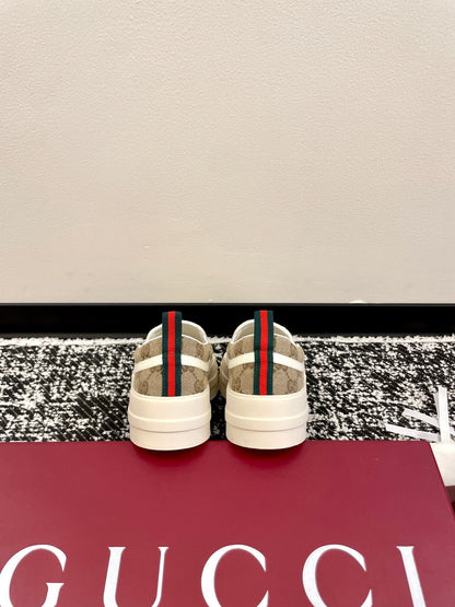 GG 26 Platform Loafers Beige White Monogram Denim 632826
