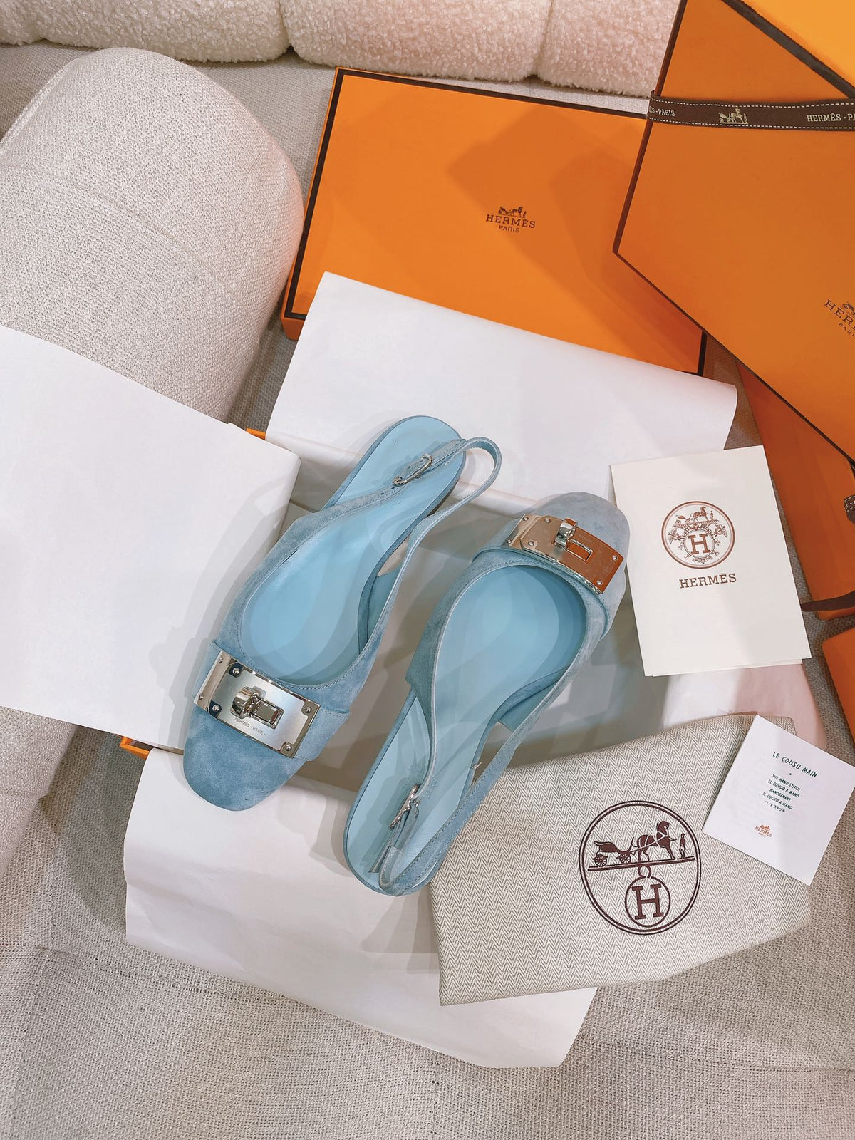 HM 26s Innocente Slingback In Light Blue Suede Silver Hardware