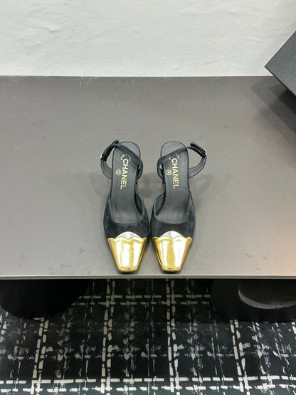 Chanel 2026 Back Strap Square Heels Pumps Leather Sheepskin 832511