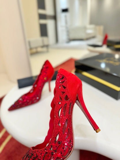 CL 26SS High Heel Pump 100 Red Black Sheepskin 574424