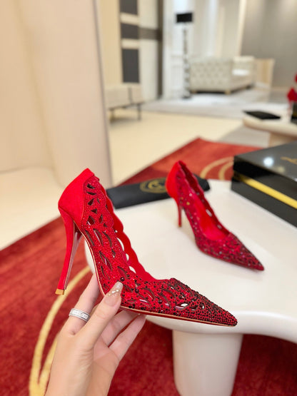 Christian Louboutin Lasera Strass Pump 100mm Red Sheepskin 574424