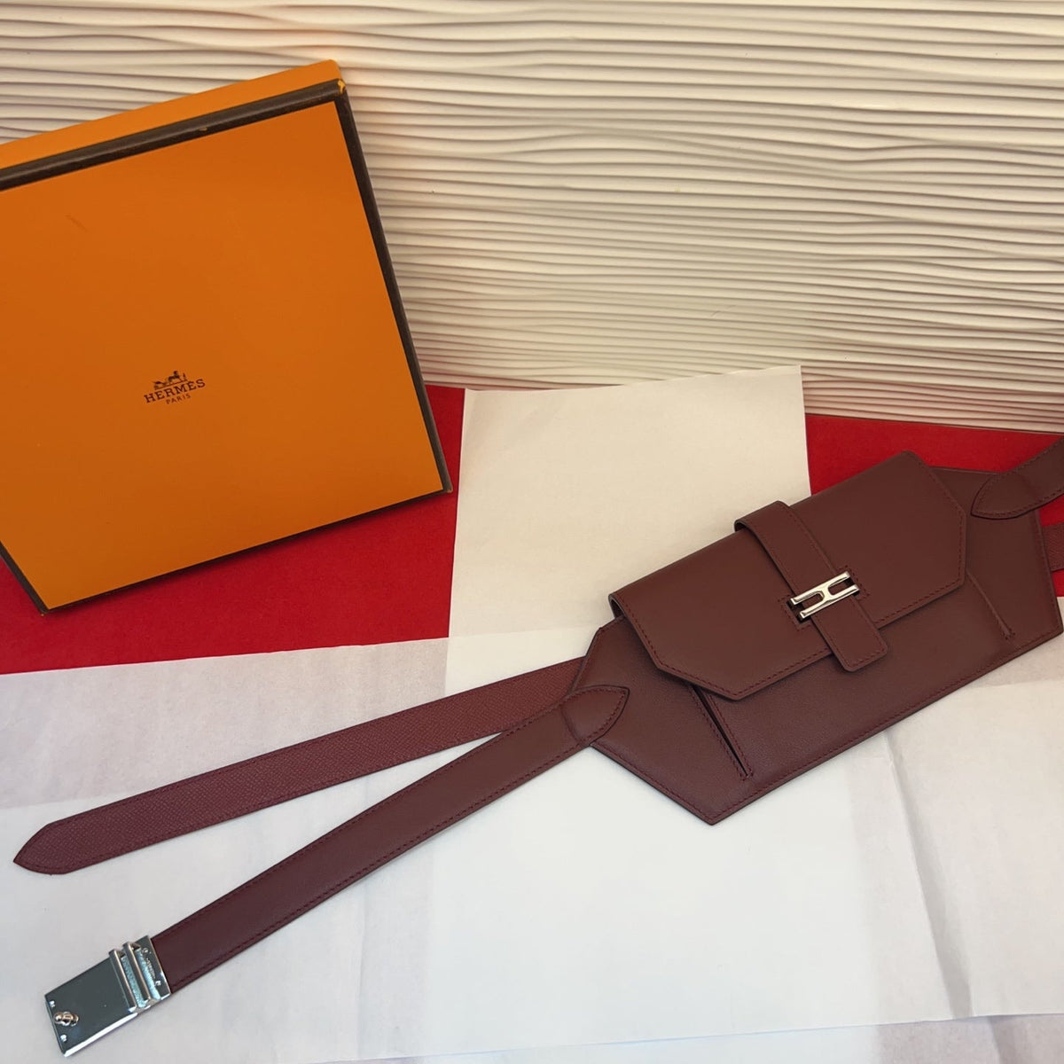 HM Elan Pocket Belt Burgundy Sliver Calfskin 202784
