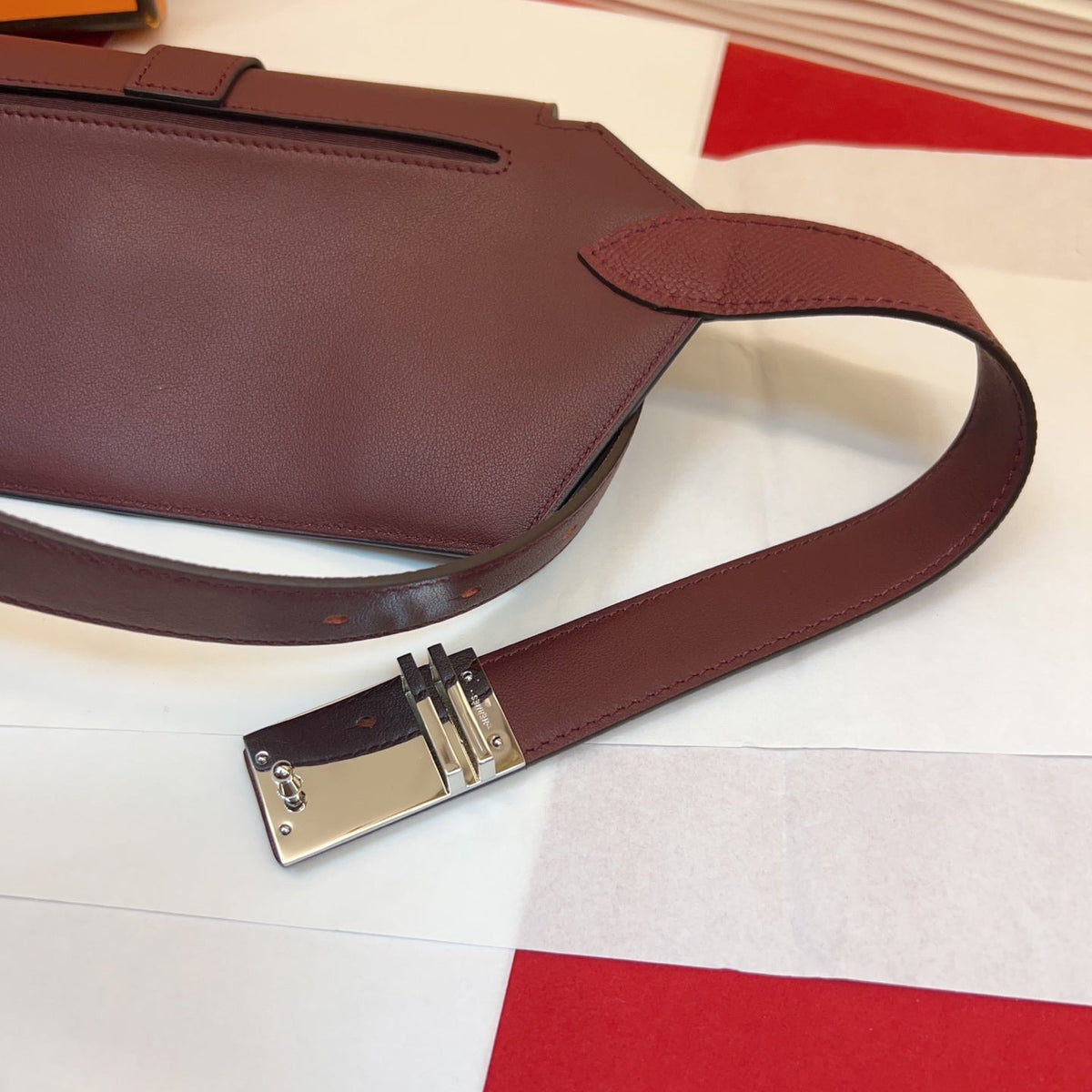 HM Elan Pocket Belt Burgundy Sliver Calfskin 202784