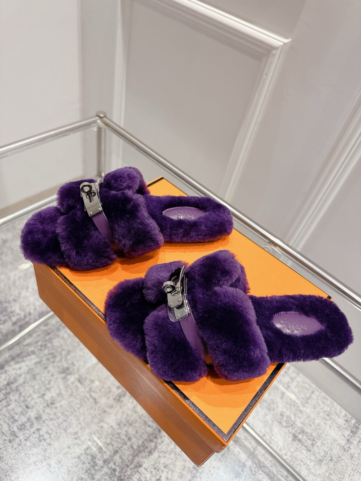 HM Oran slippers sliver buckle purple wool