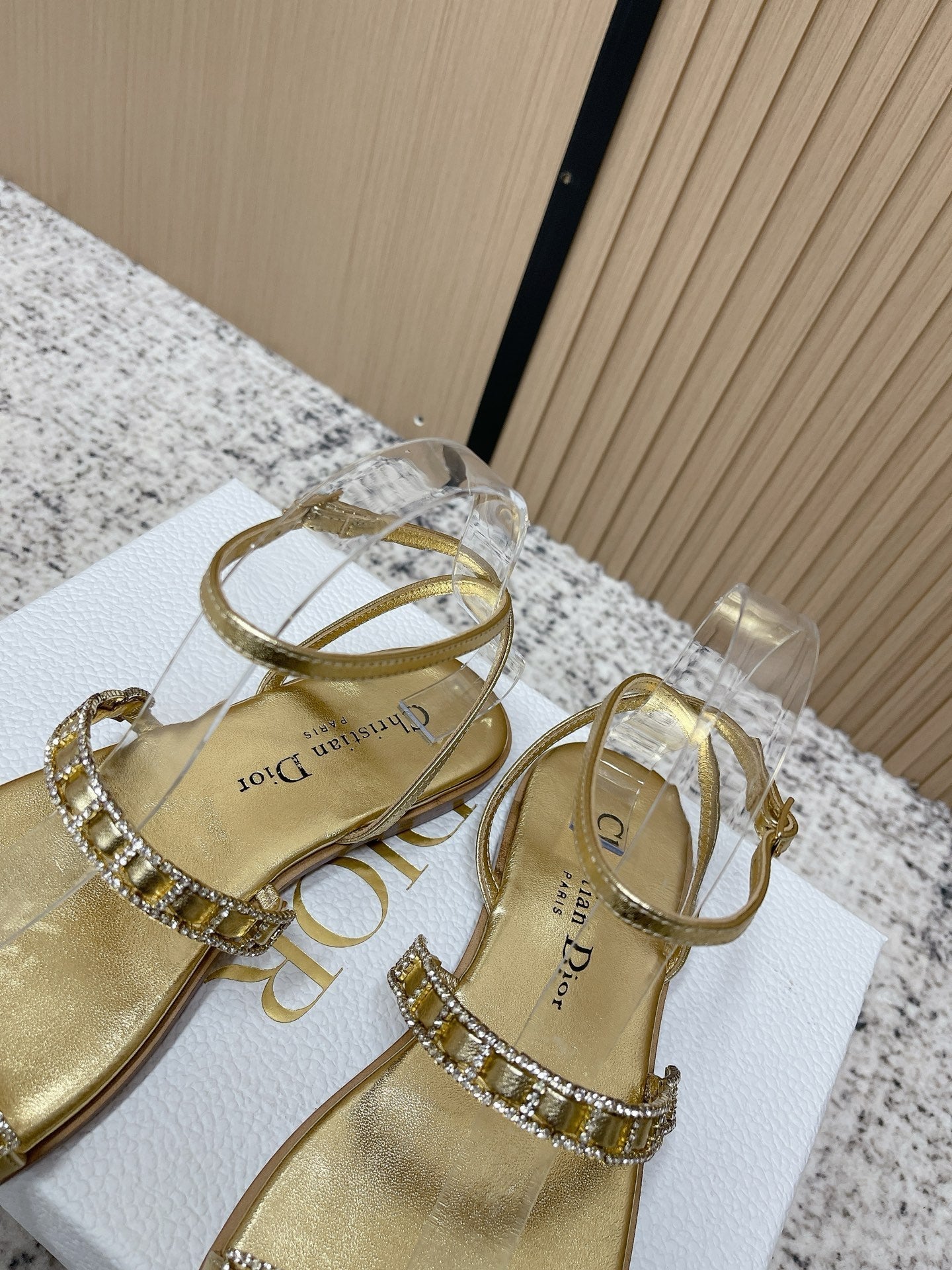 CD 26s Crystal Sandals Gold Champage Genuine Leather 643499