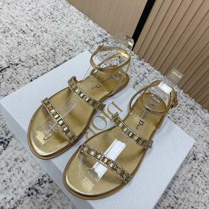 CD 26s Crystal Sandals Gold Champage Genuine Leather 643499