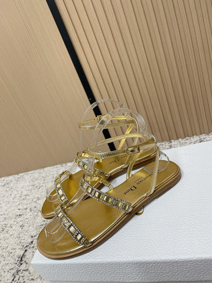 CD 26s Crystal Sandals Gold Champage Genuine Leather 643499