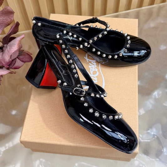 Christian Louboutin 2026 Janispikes 55mm Mary Jane Pumps Patent Leather 698239
