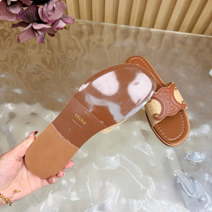 Celine 26  Triomphe Slide Sandals Leather 749443