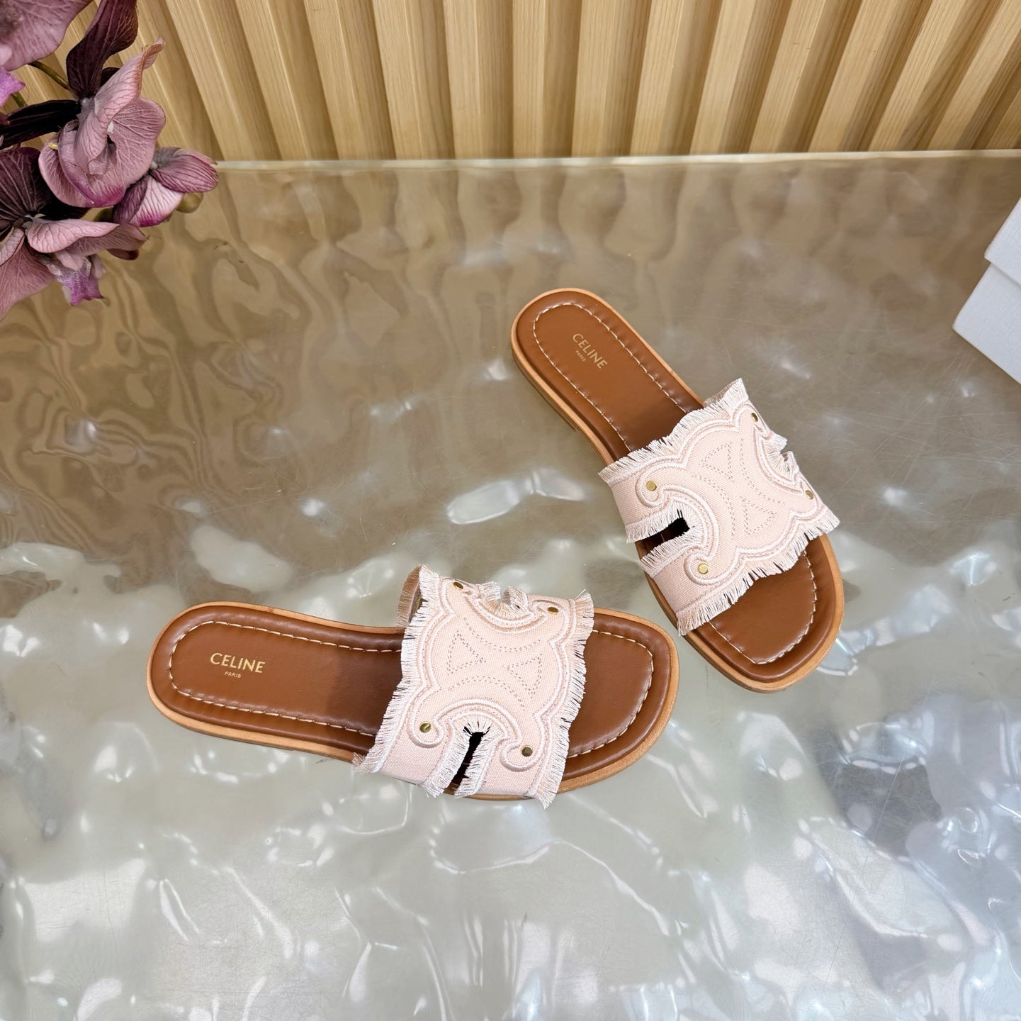 Celine 26 Marina Mules Canvas Leather 749449