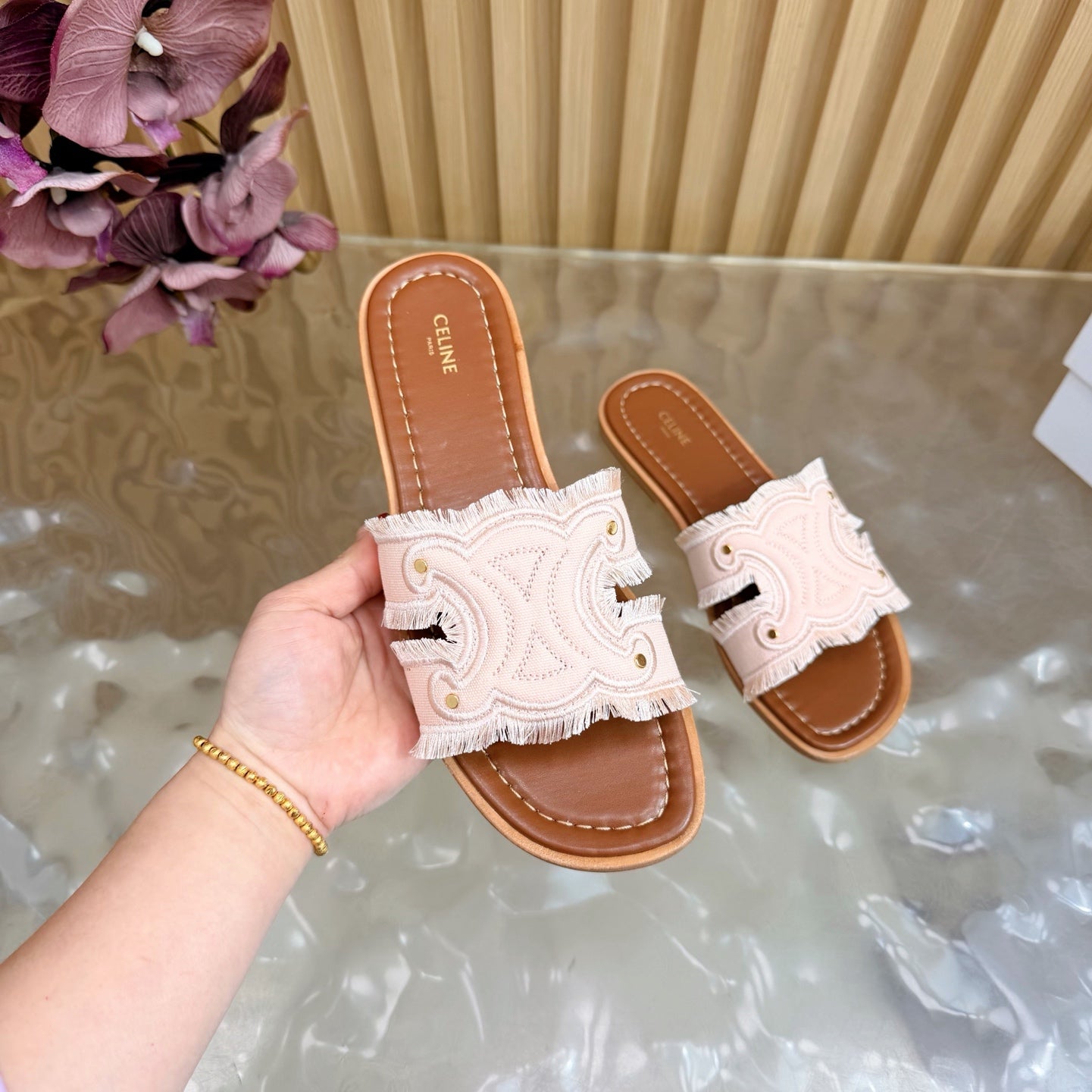 Celine 26 Marina Mules Canvas Leather 749449