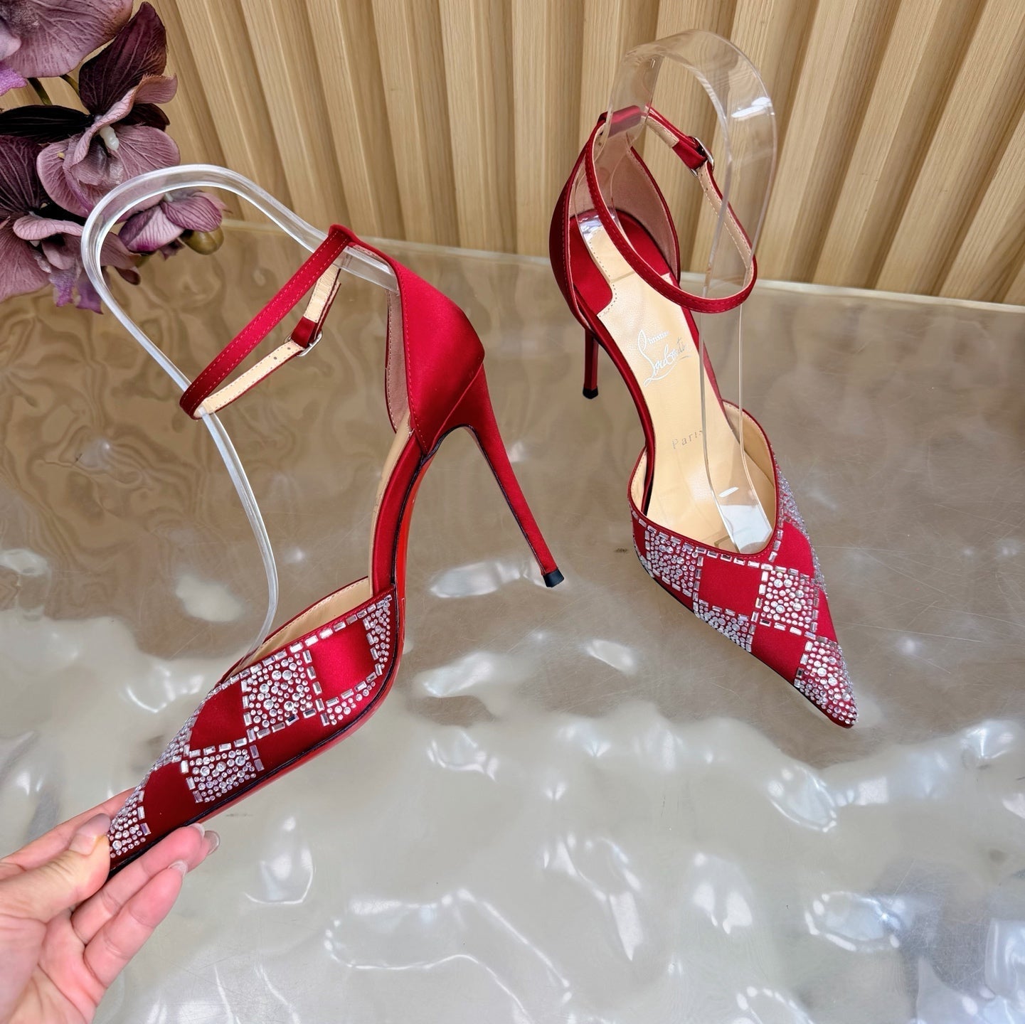 Christian Louboutin 2026 Slingback Pumps 100mm Silk Rhinestone 775986