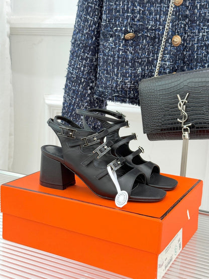 HM 26ss Peep Toe Sandals 65 Black Sheepskin 642766