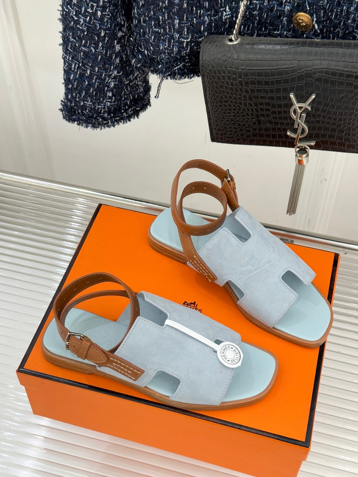 HM Maya Sandal Grey-Blue Suede Leather 642796
