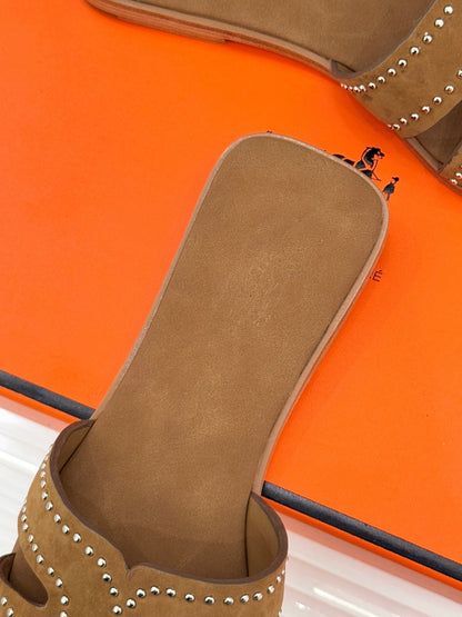 HM 26ss Flat Slippers Brown Suede 642830